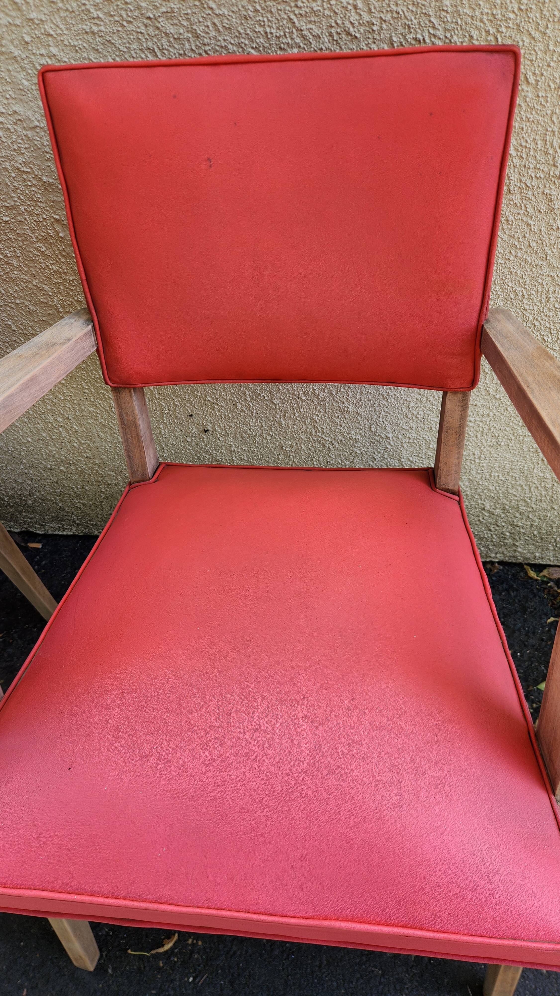 Pair of Vintage Bridge Armchairs Red & Wood 1950s
