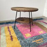 Round wicker coffee table from the 60s