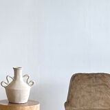 Suspension in rattan and japanese natural linen in the shape of a lantern h50 d30