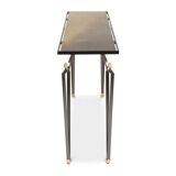 Rectangular console in steel and brass. Contemporary work.