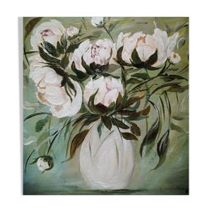 Tableau bouquet pivoines