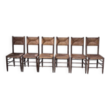 Set of 6 straw and oak Beauche chairs.