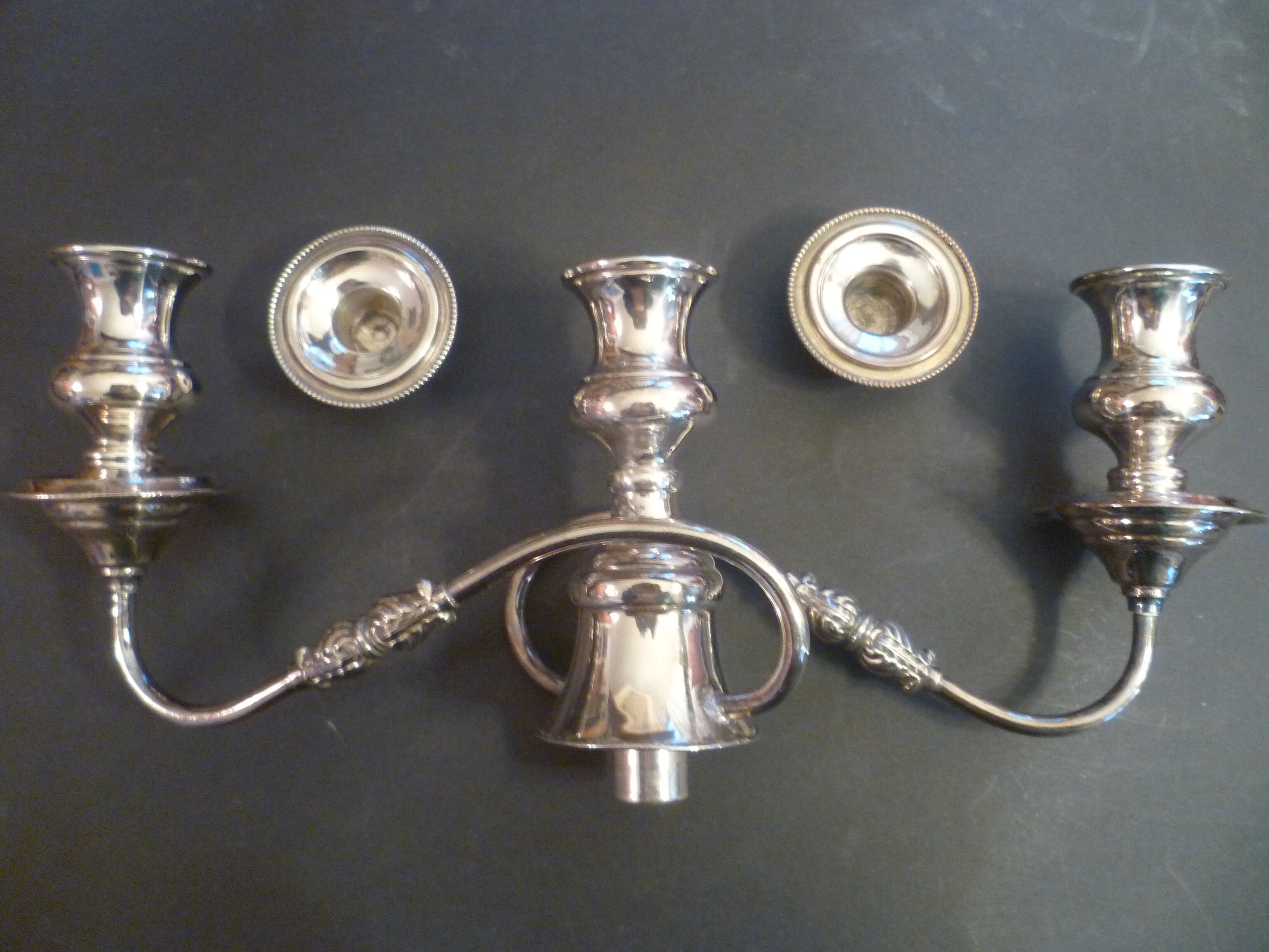 Large pair of candlesticks / candlesticks 3 lights in silver met.t.