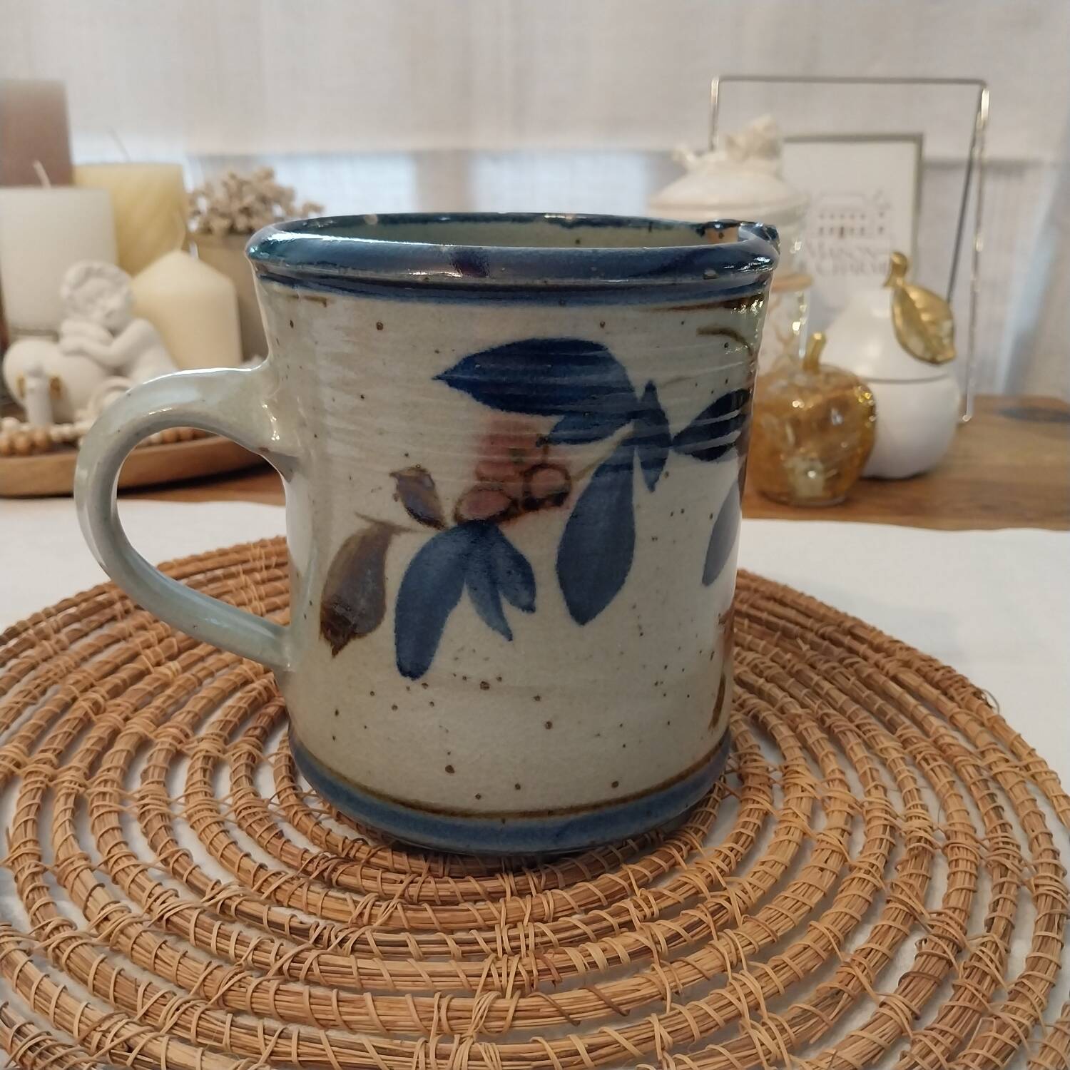 Speckled enamelled stoneware jug signed Christine Robert