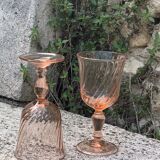 5 Rosaline wine glasses in twisted pink glasses, stamped France Vintage 1950/60