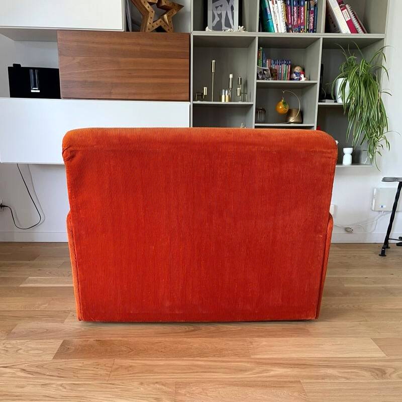 Orange corduroy convertible armchair, 1970s