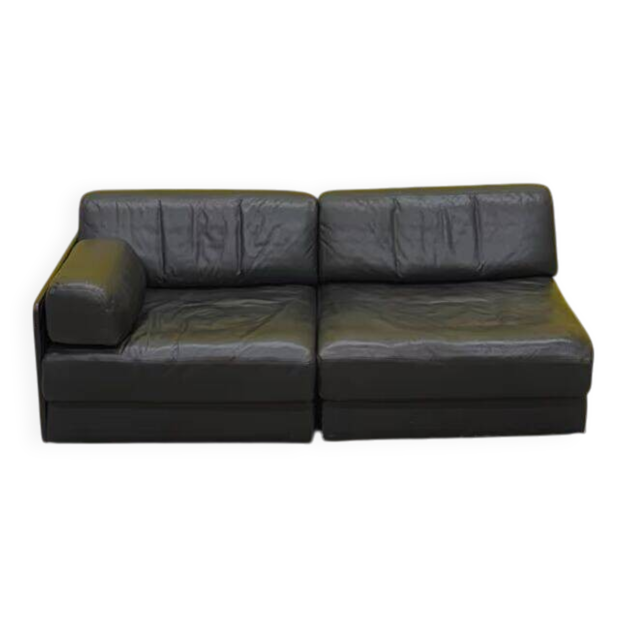 De Sede DS-76 Modular 2-Seater Sofa / Sofa Bed – Black Leather (1970s)
