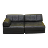 Sofa modulable 2 places De Sede DS-76 / Canapé-lit – Cuir noir (années 1970)