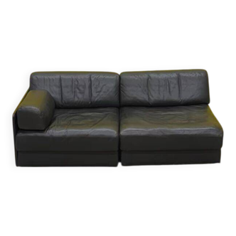 De Sede DS-76 Modular 2-Seater Sofa / Sofa Bed – Black Leather (1970s)