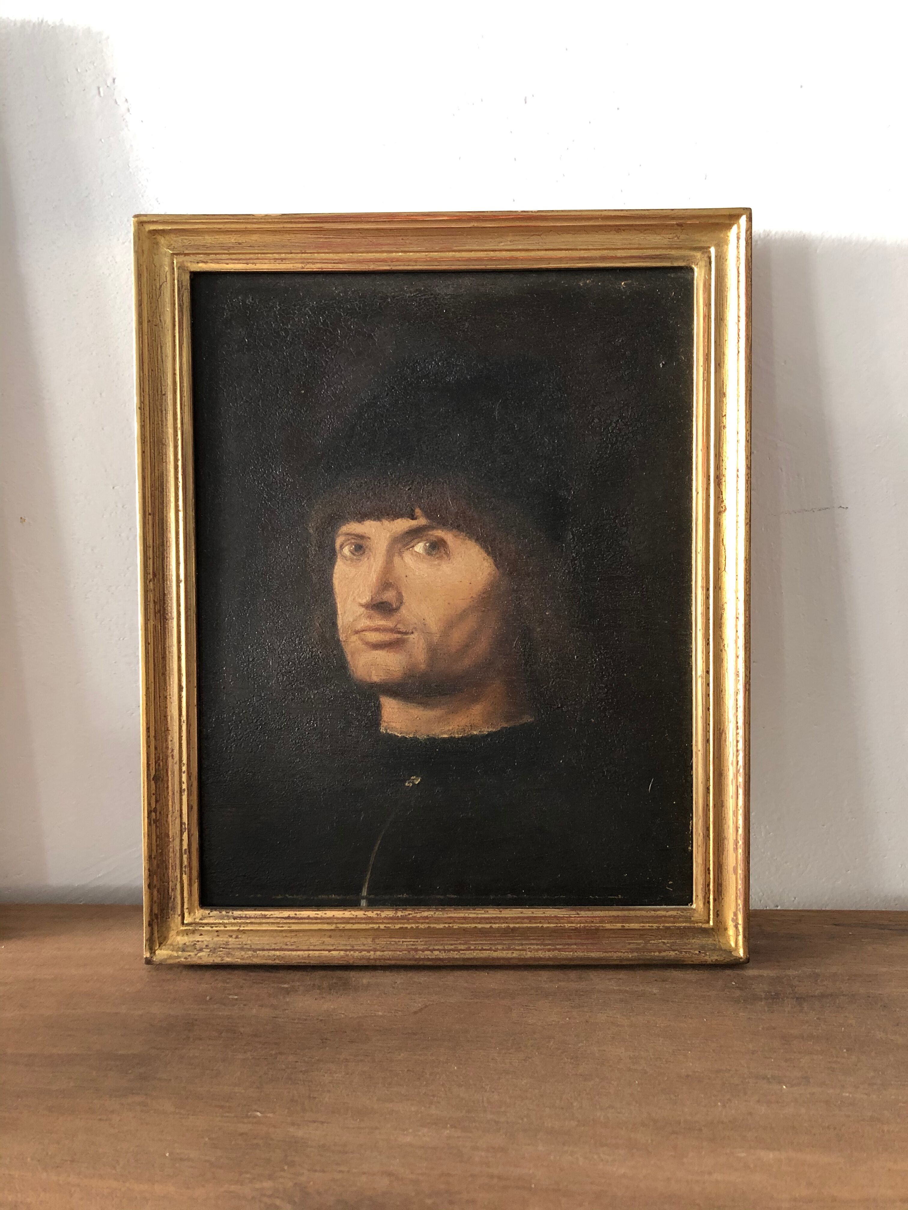 Portrait depicting Le Condottière, oil painting on wood.
