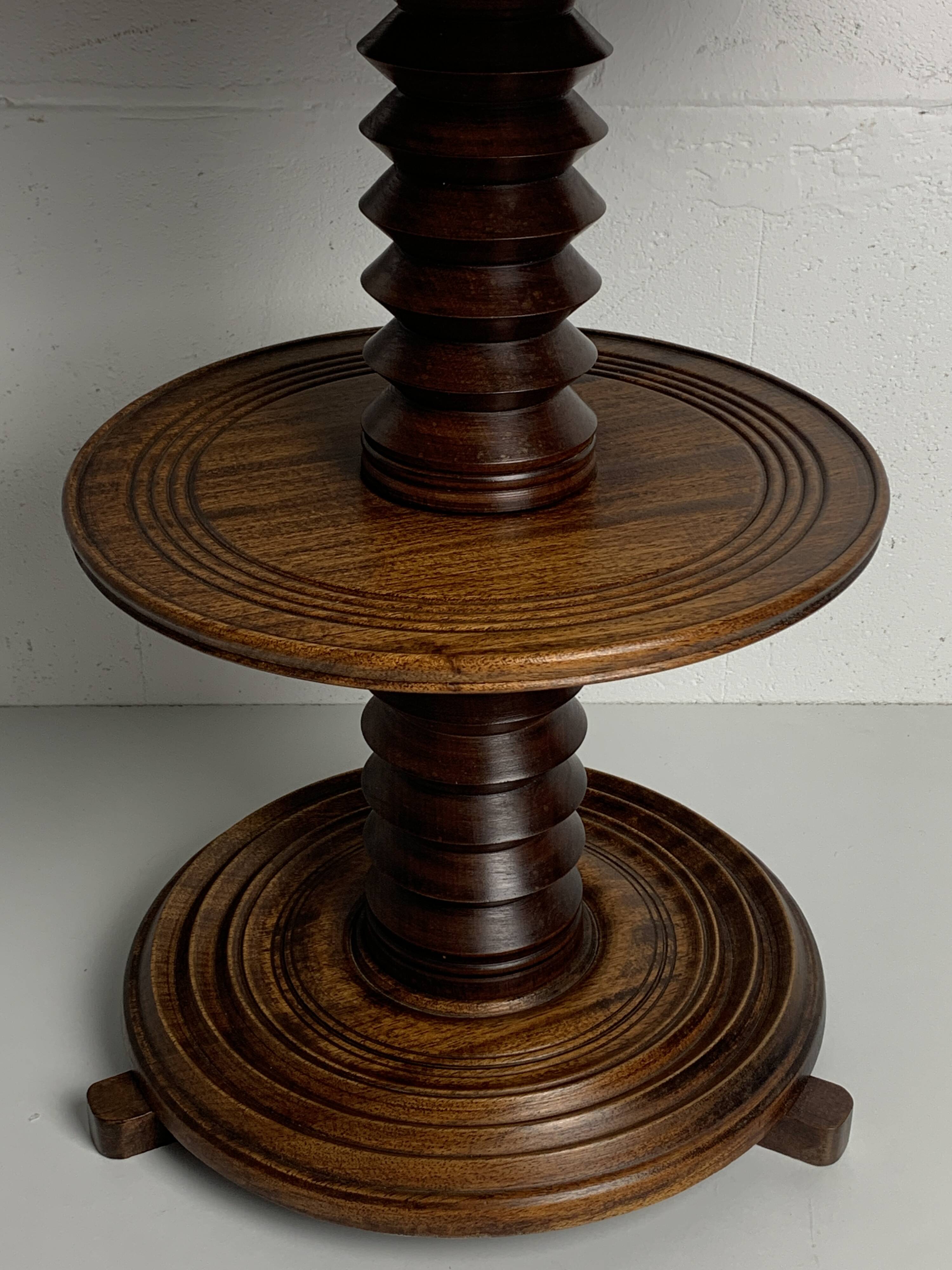 Brutalist Wood Turned Screw Press Side Table in the style of Dudouyt