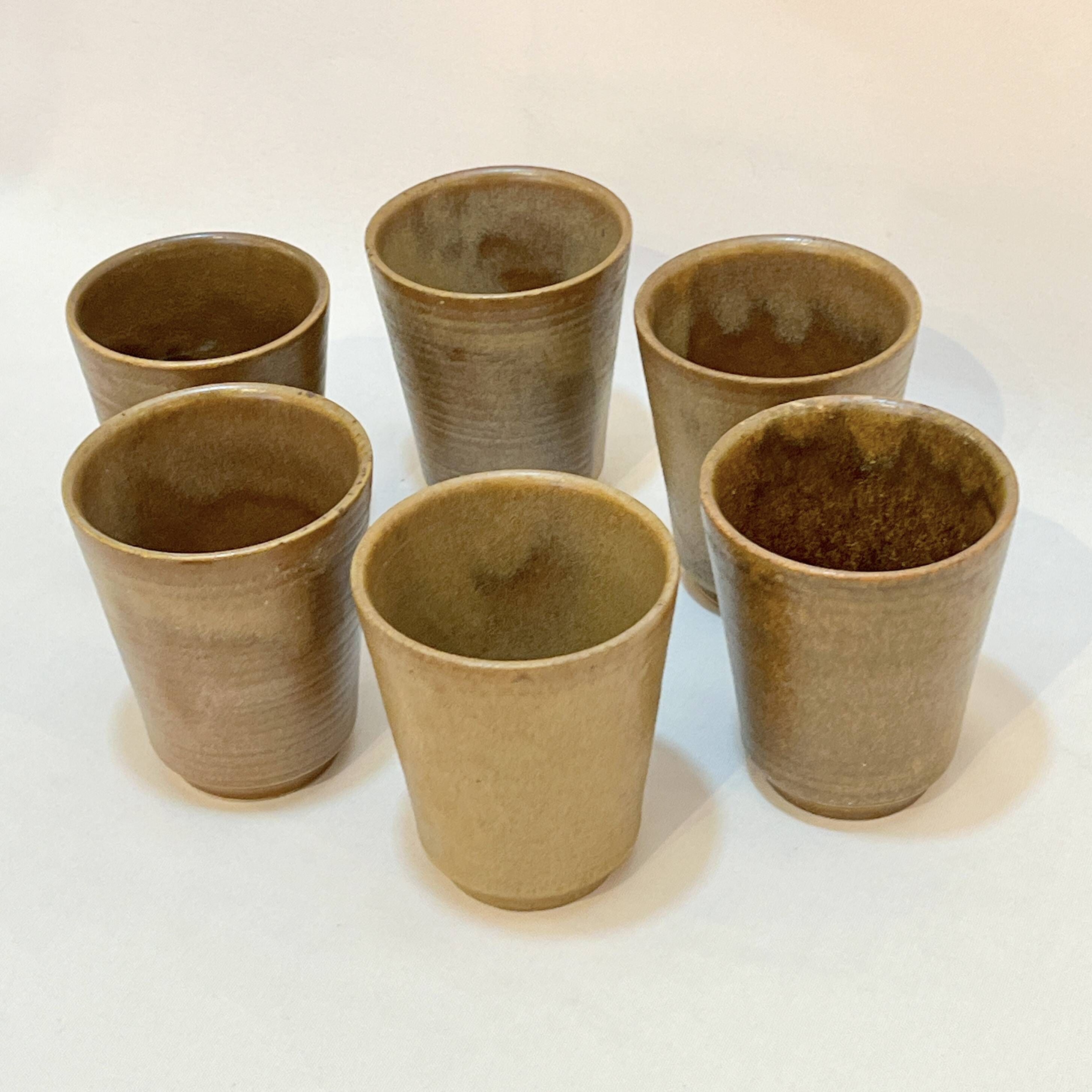 Set de 6 verre gobelets Digouin en grès beige marron