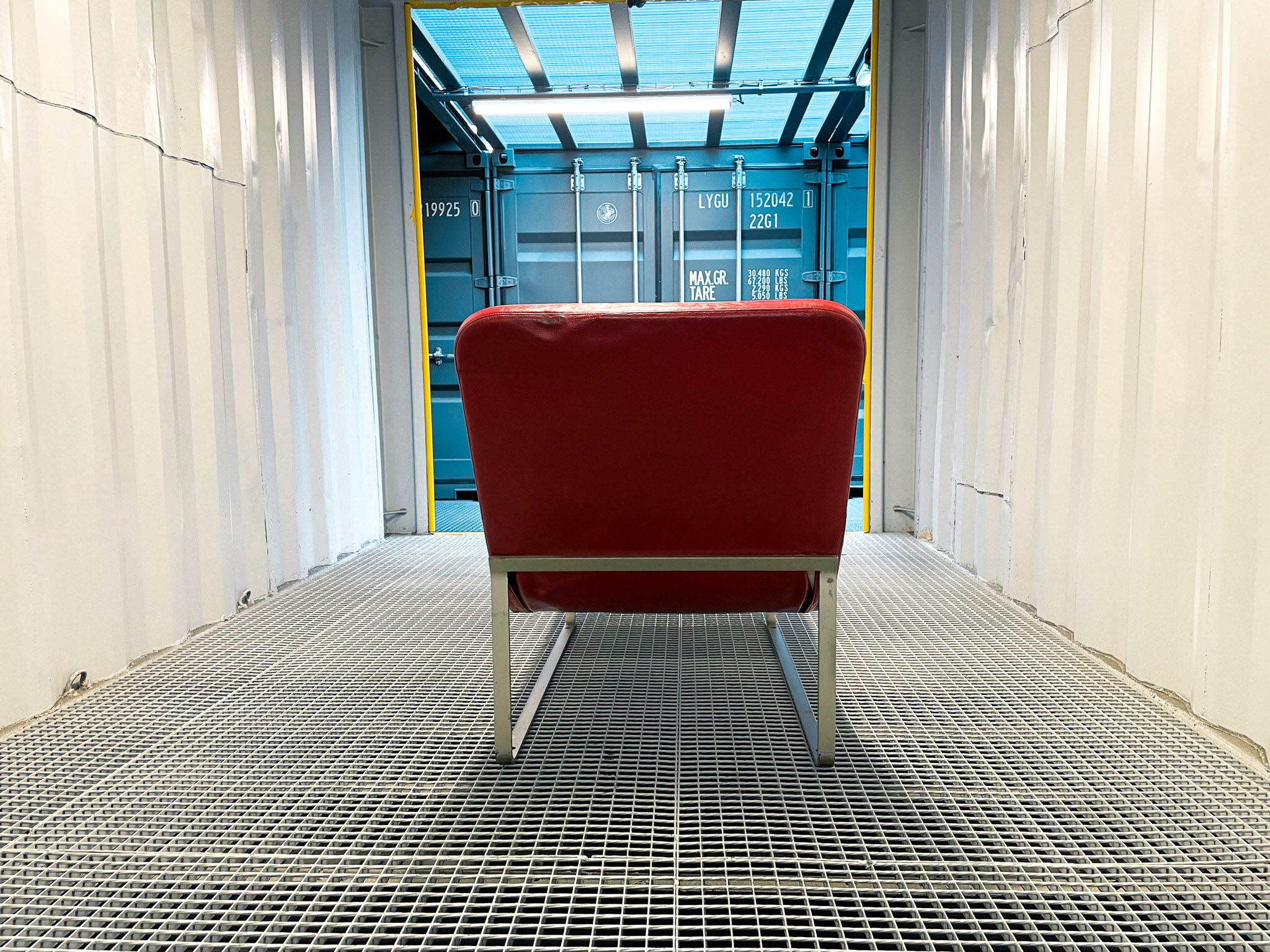 B&B Italia red leather lounge chair by Jeffrey Bernett