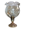 Lampe de table socle bronze, globe rond volanté ambré et granité, rétro chic
