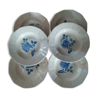 Assiettes creuse rose bleue Digoin Sarreguemines Lot de 6 Brocanteespritdantan