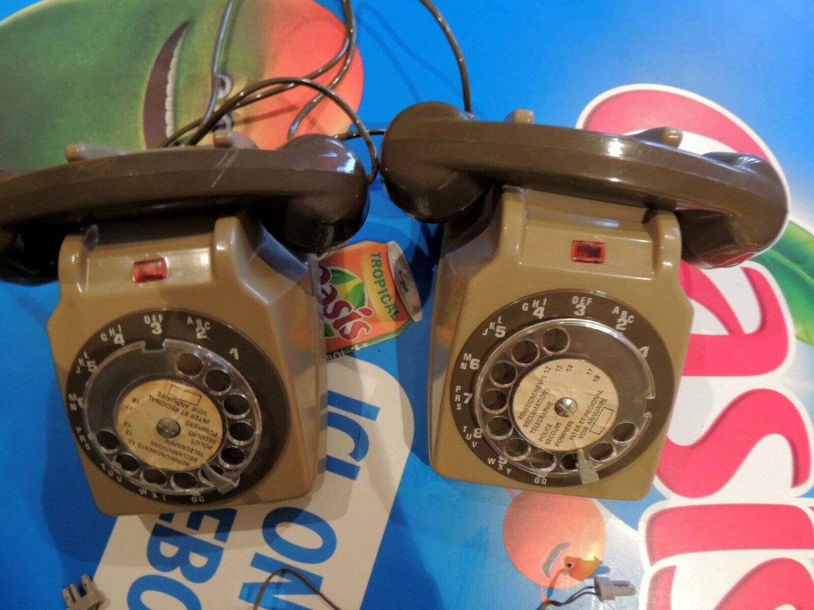 2 old telephone post communicating vintage year 1970 toy