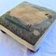 Antique wooden footrest with sheep décor fabrics in the meadow VINTAGE