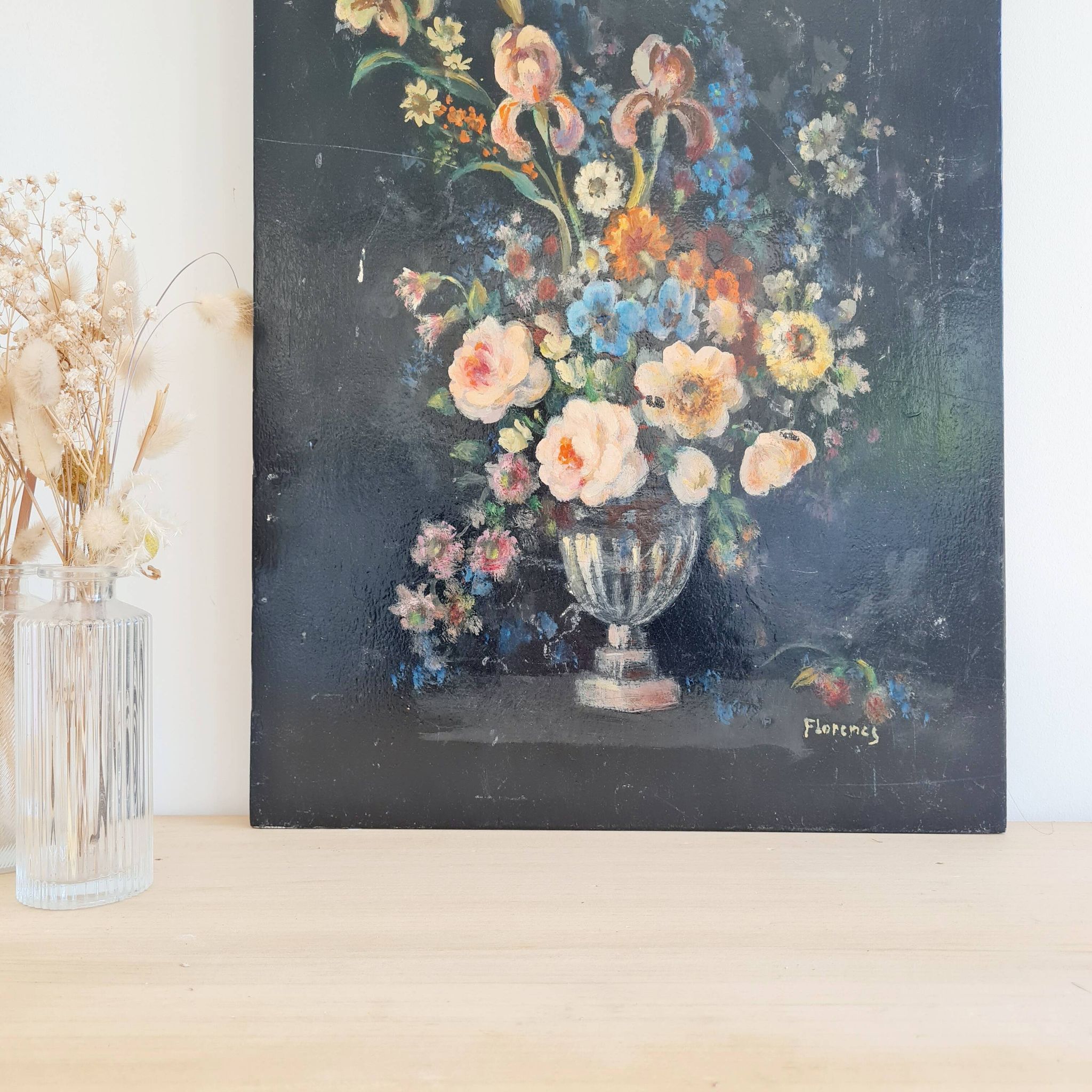Peinture ancienne - bouquet de fleurs