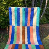 Berber carpet boujad colorful blue majorelle green brown peach