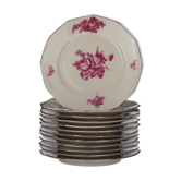 12 assiettes à dessert en porcelaine de Limoges décor fleur rose