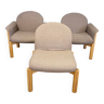 Lot de 2 fauteuils et 1 chauffeuse Kléber hêtre tissu chiné 1986 Pays-Bas