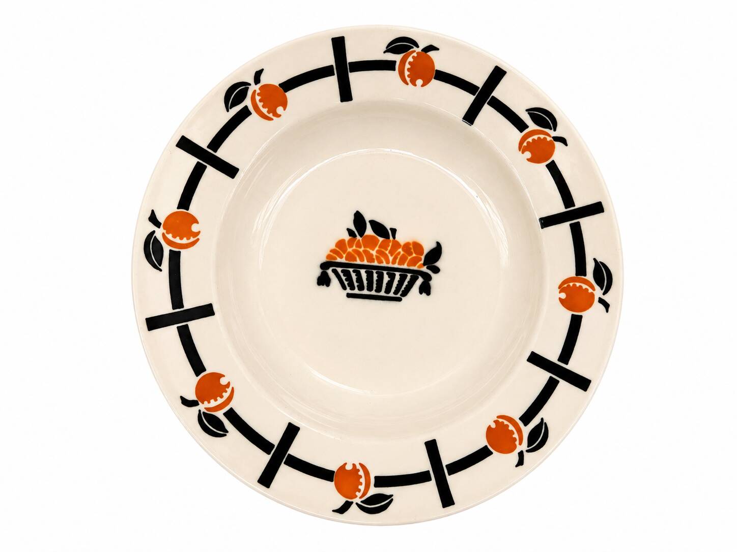 4 deep plates Badonviller Art Deco design in black and orange – 1930s