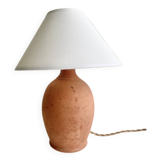 Terracotta lamp, new 2M fabric cable, cotton lampshade