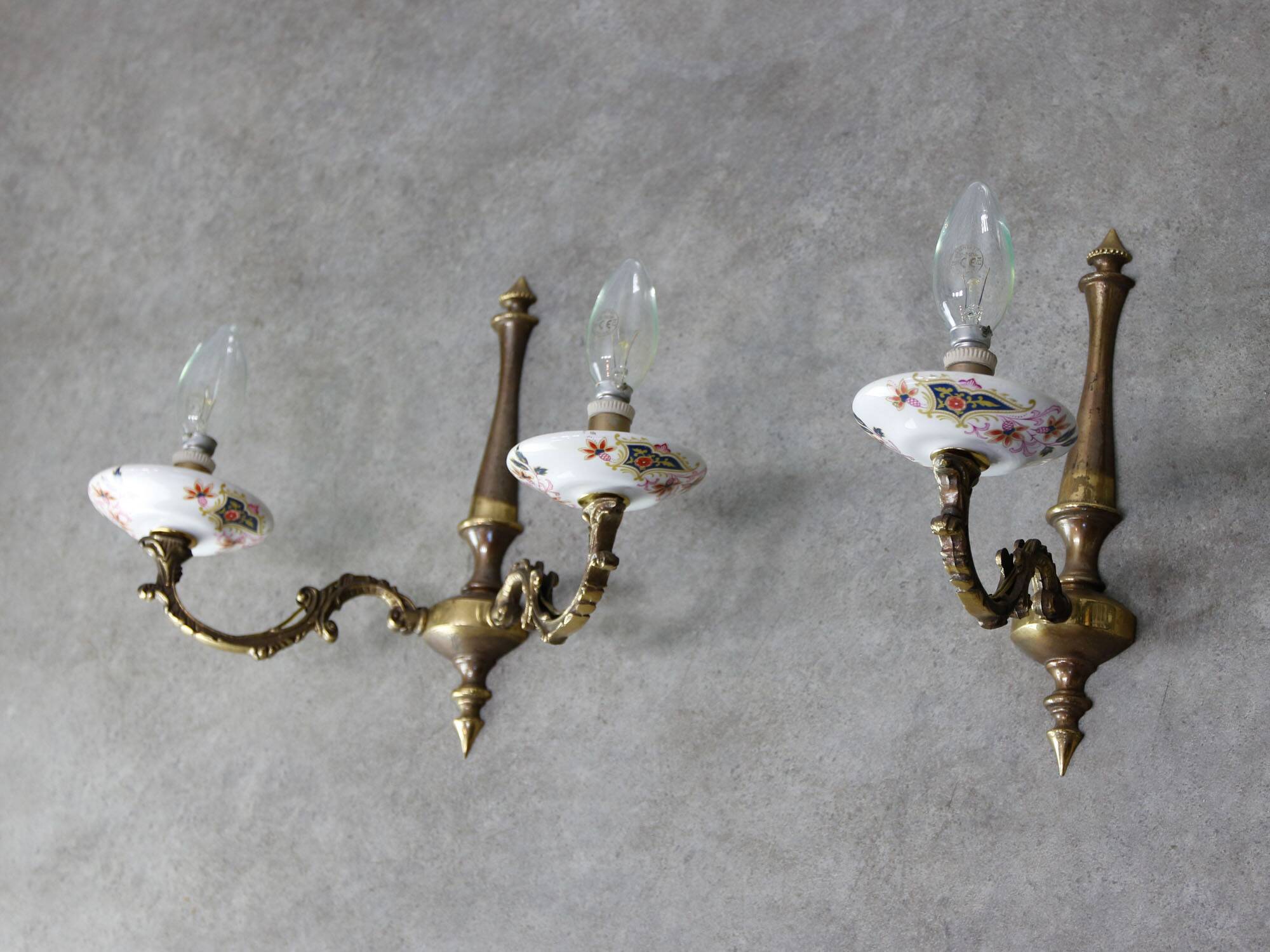 Mid-Century Italian Brass and Ceramic Sconce, set of 2