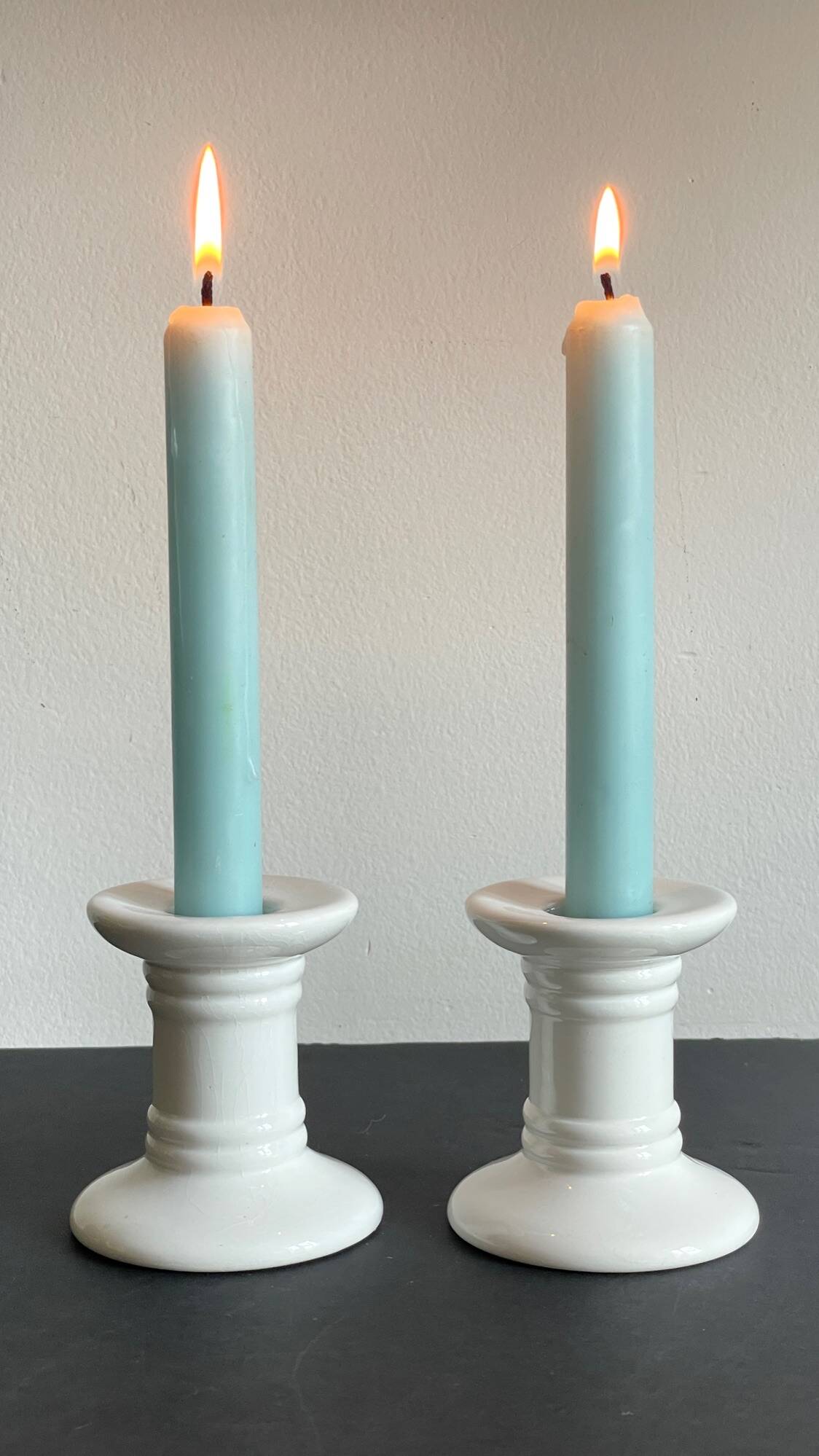 Pair of White Ceramic Candlesticks