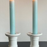 Pair of White Ceramic Candlesticks