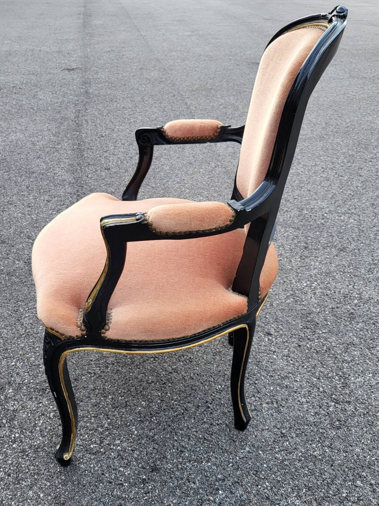 Louis XV style armchair in French pink beige velvet