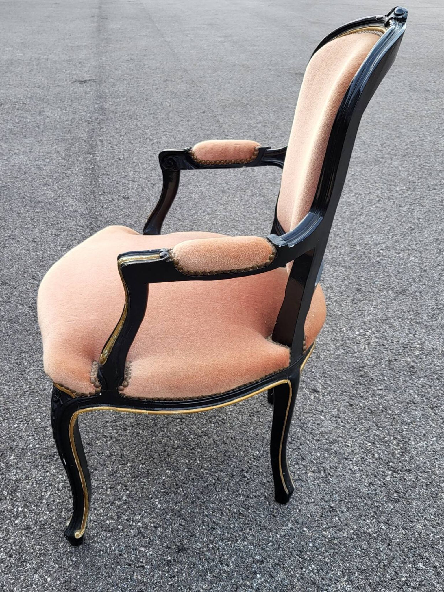 Louis XV style armchair in French pink beige velvet
