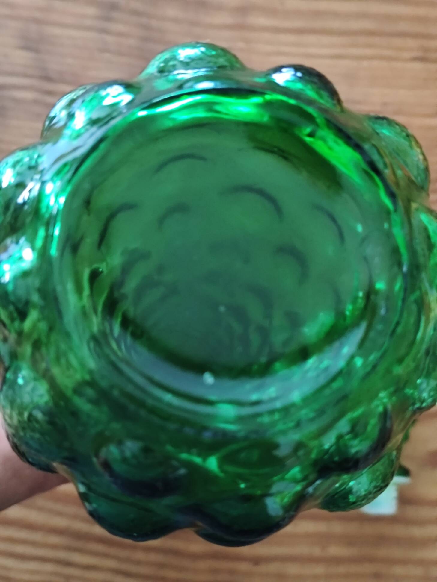 Italian carafe in Empoli glass, Boules model, green color, year 60.