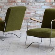 Bauhaus style armchairs, 1950s, polish design, kvadrat reupholstery, set of 2