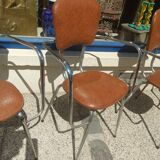 Set of 4 armchairs in chromed metal and brown imitation leather, circa 1960