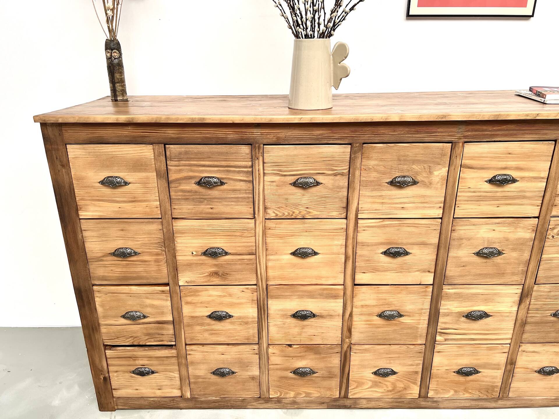Vintage workshop furniture with 24 drawers in solid pine – 1950s