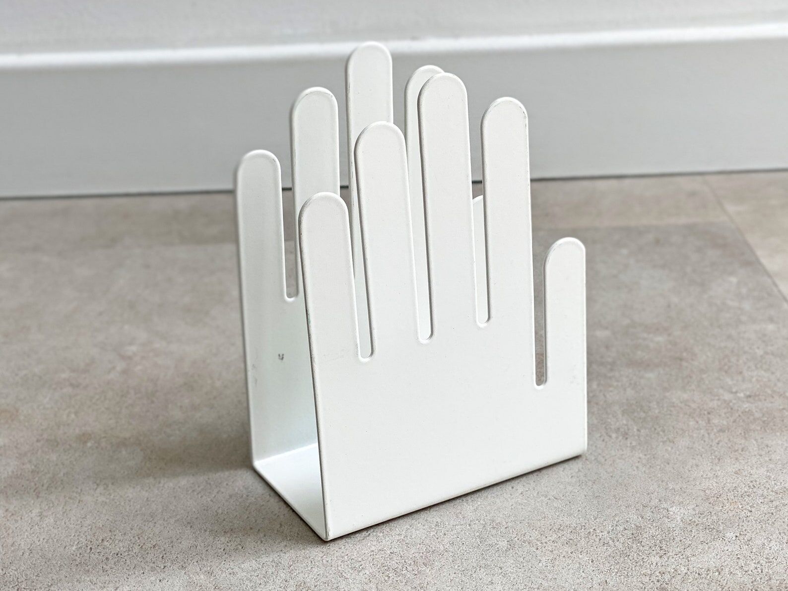 Vintage white metal hand letter holder