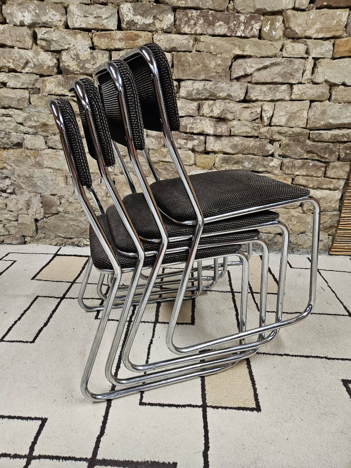 Set of four vintage 1970 sled chairs