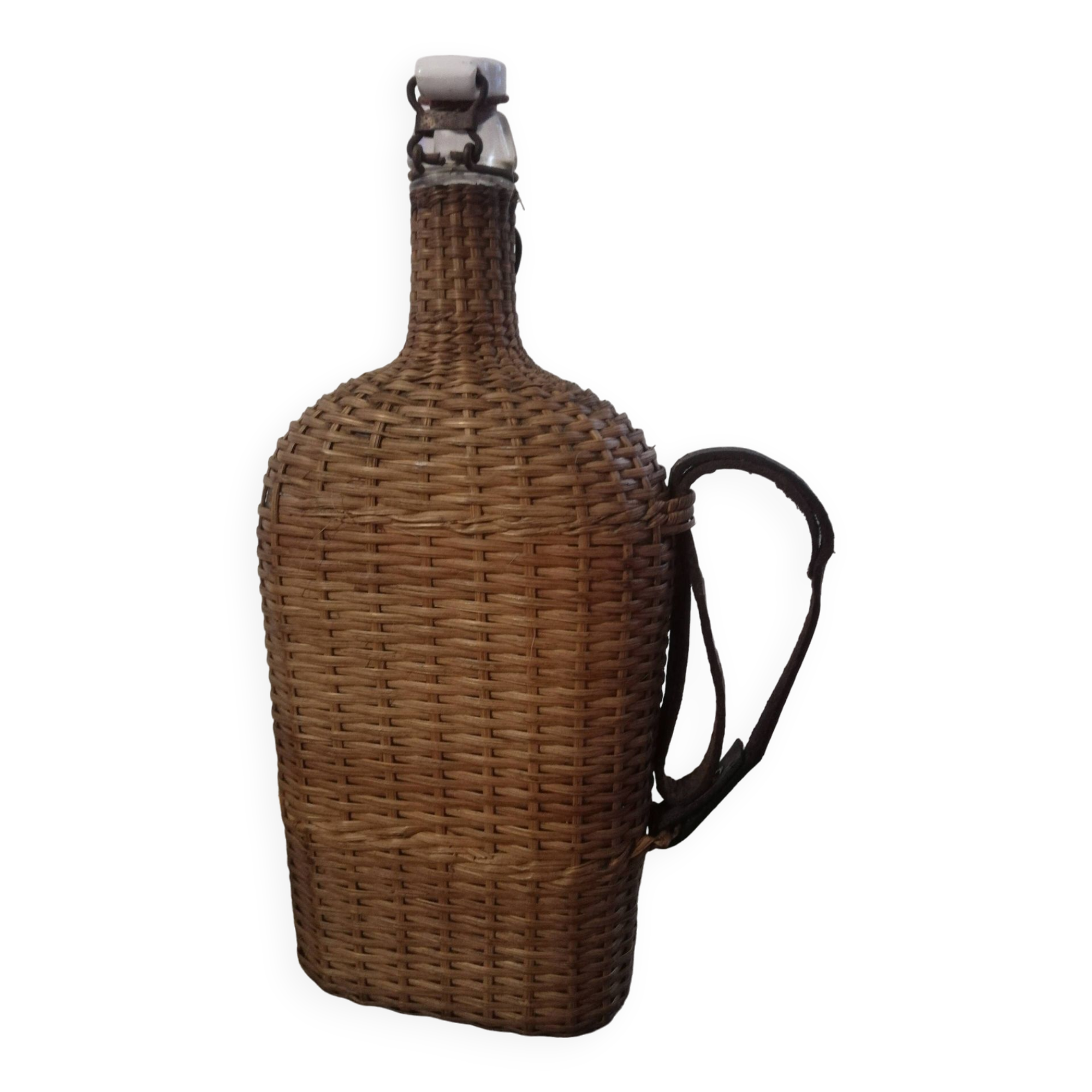 Old heavy rattan pilgrim's gourd