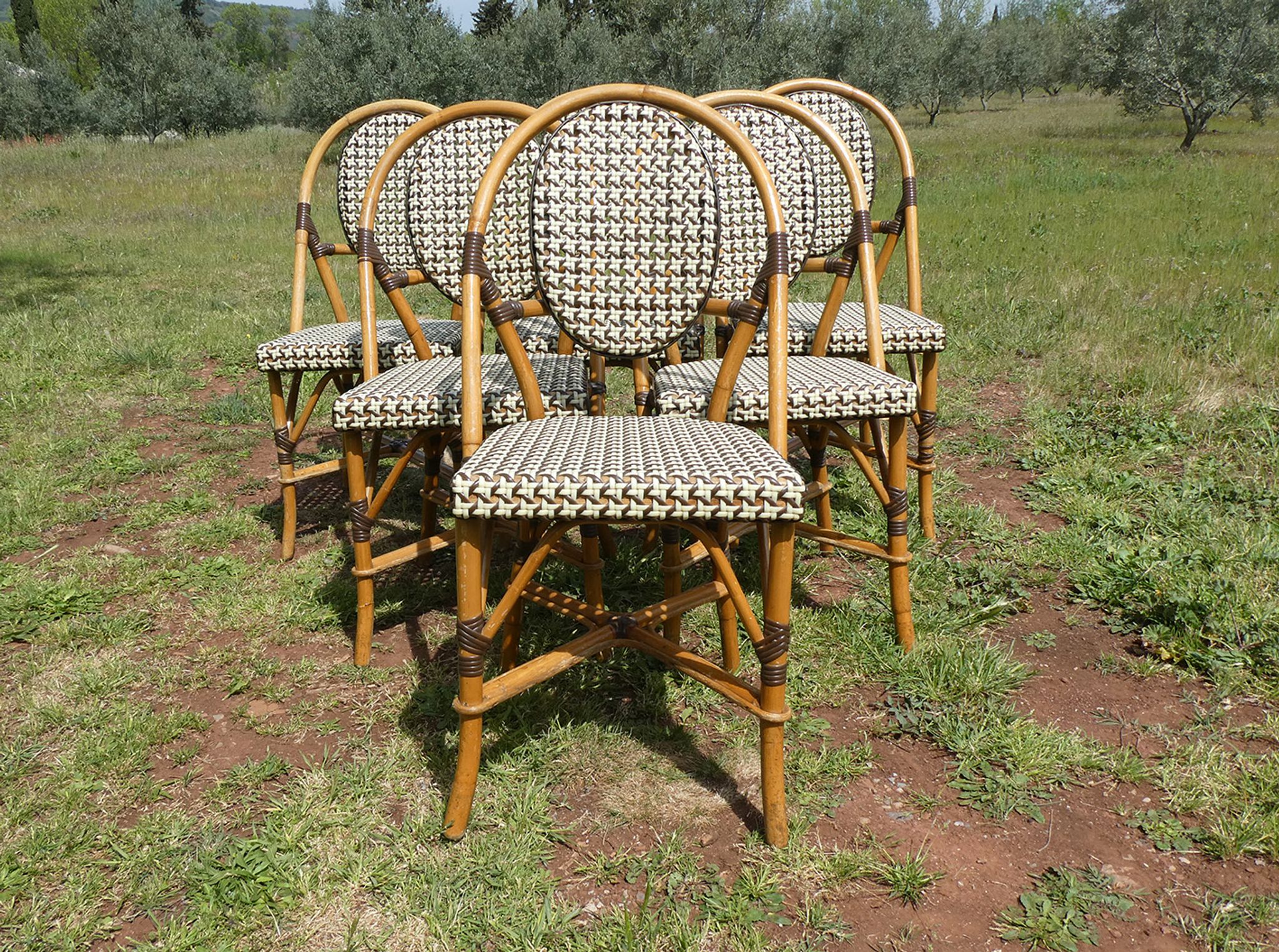 Set of 6 chairs bistro terrace "Parisian" rattan and brown braiding