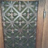 Trypic mirror, with tablet. Velvet and openwork metal braces