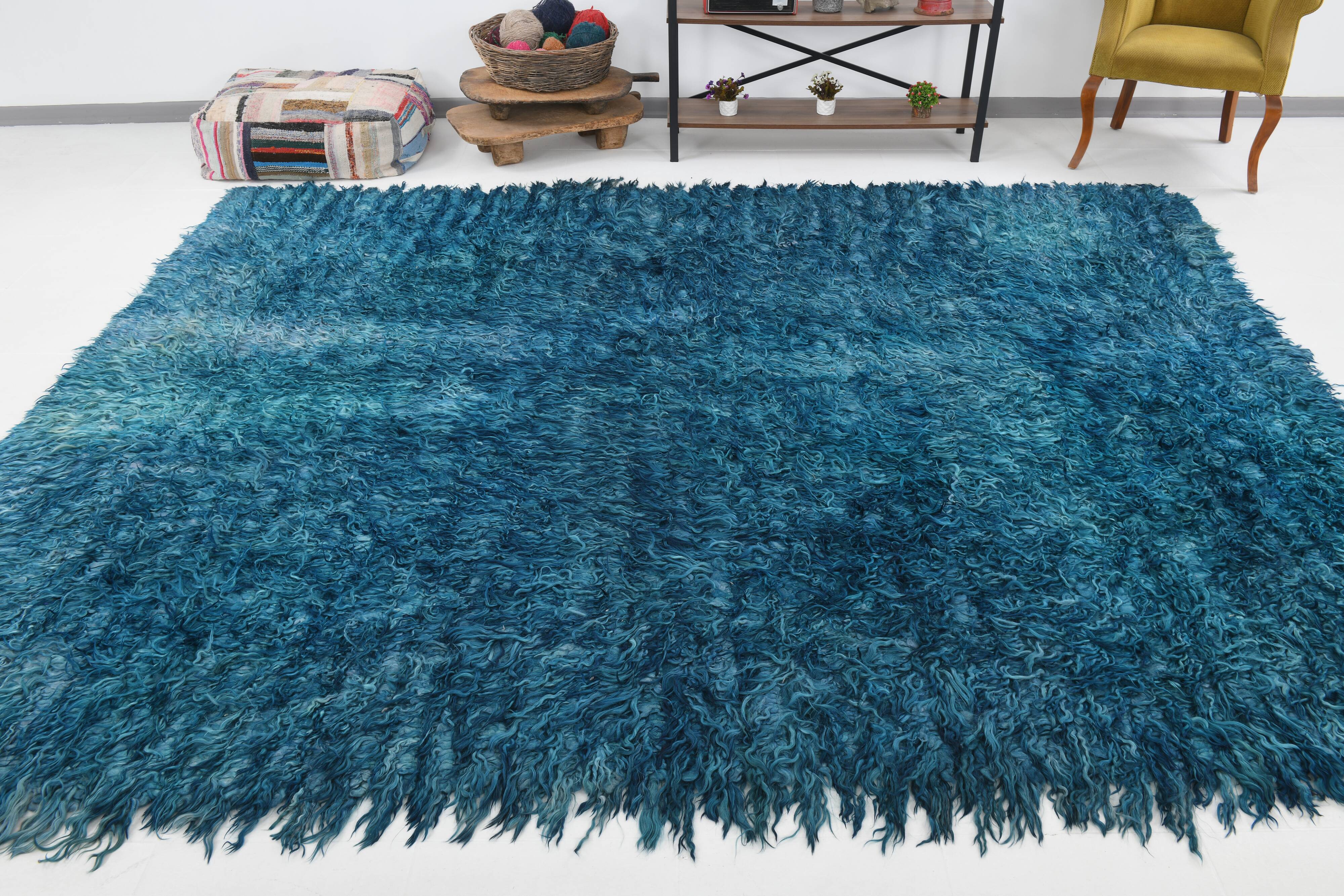 Long hairy bohemian kilim rug,268x325cm