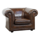 Large, Dark Cowhide Leather Chesterfield Armchair