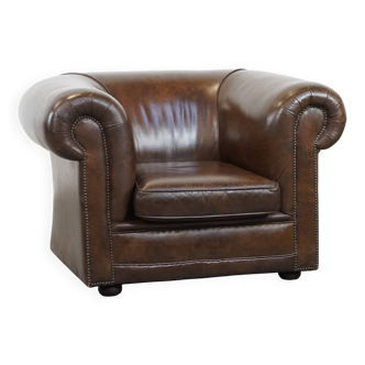 Large, Dark Cowhide Leather Chesterfield Armchair
