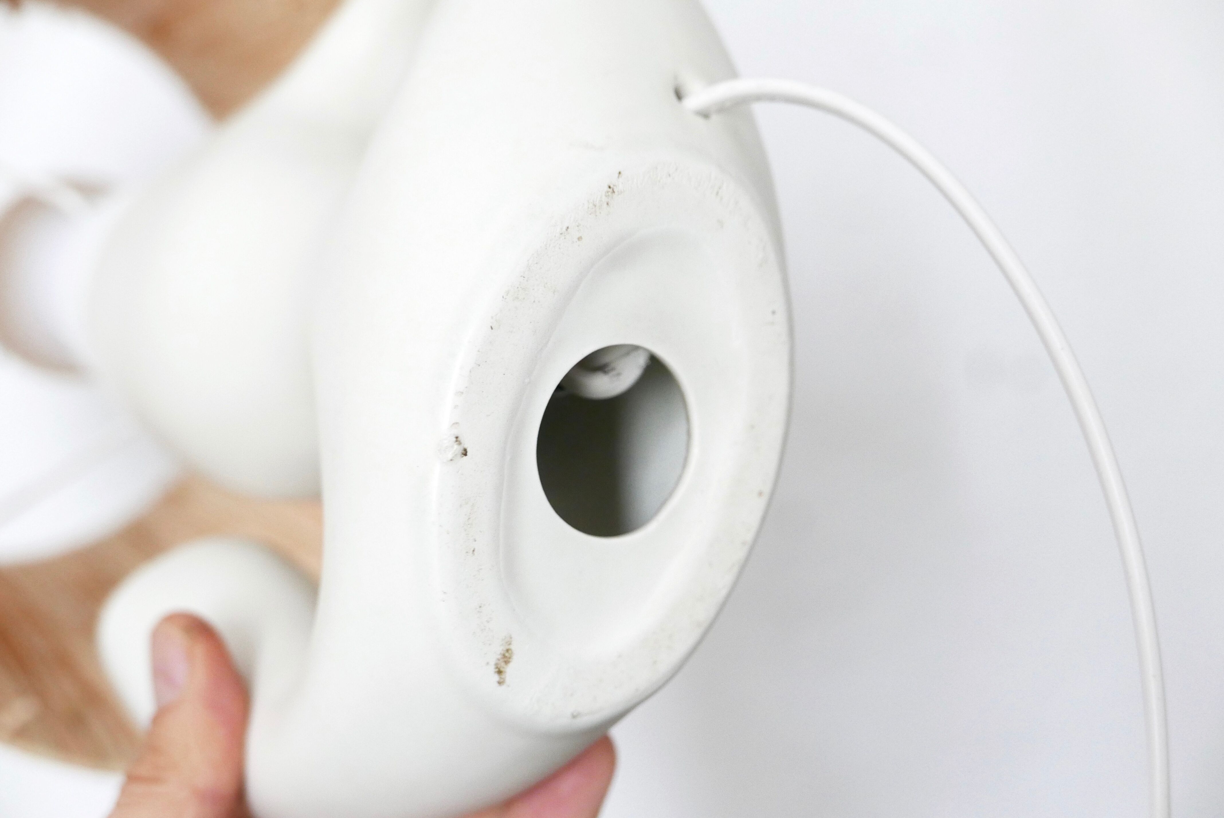 Revernay ceramic white lamp, raffia lampshade, 1950s