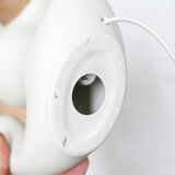 Revernay ceramic white lamp, raffia lampshade, 1950s