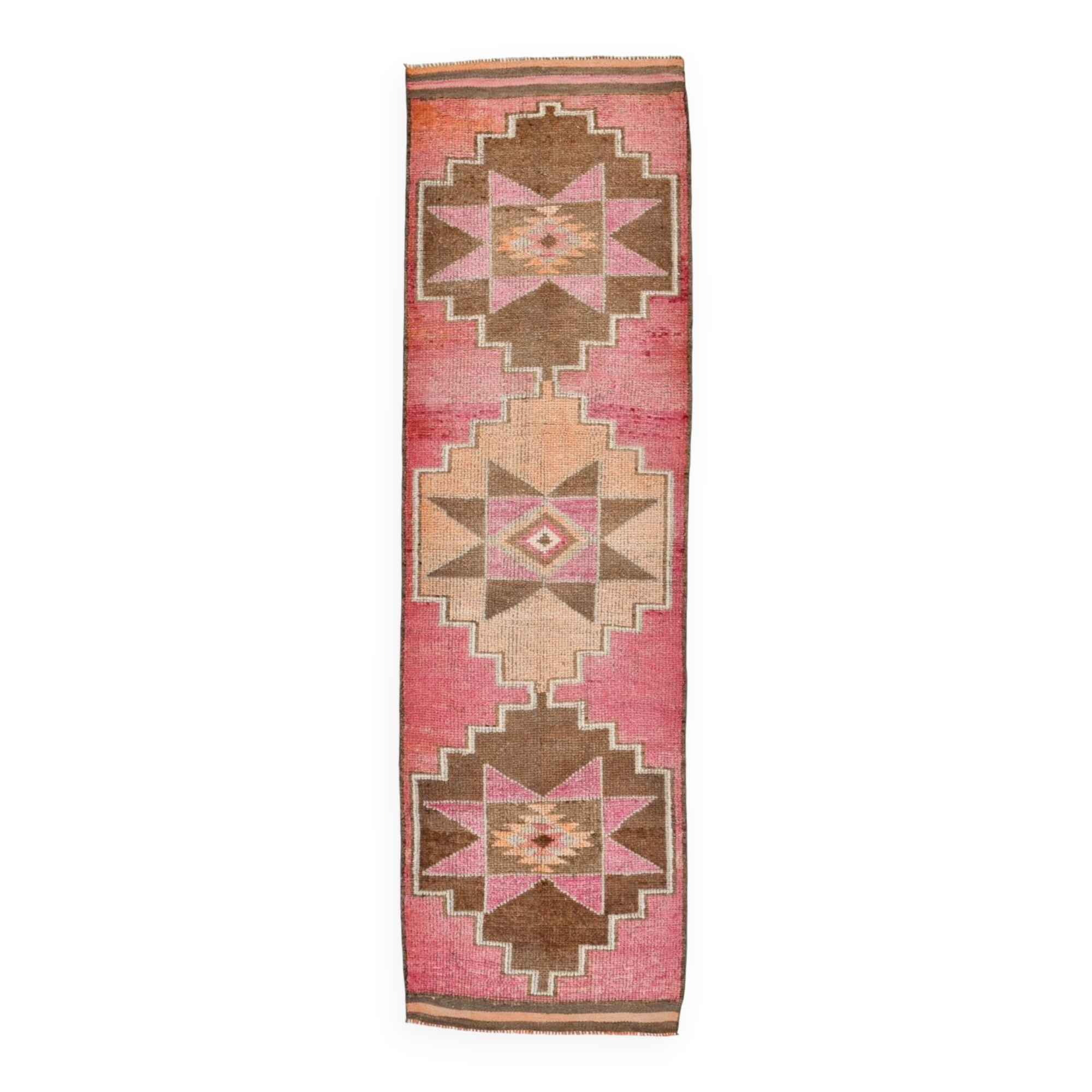 3x10 Pink & Brown Stars Pattern Vintage Runner Rug, 94x320Cm