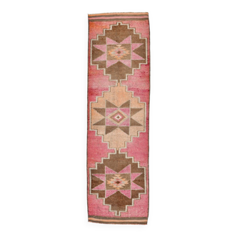 Tapis de couloir vintage à motif étoiles roses et marron 3x10, 94x320 cm