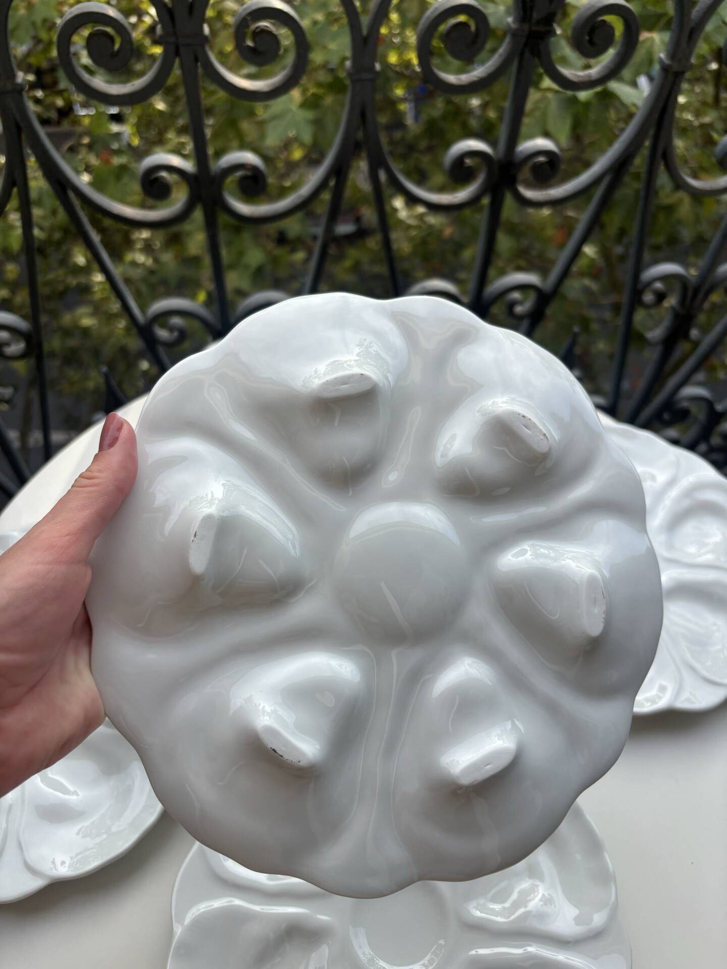 6 assiettes à huîtres majolique