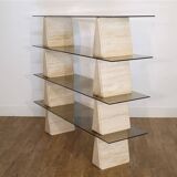 Italian travertine and glass shelf 1970